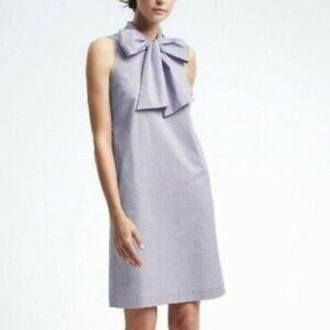 BANANA REPUBLIC | Sleeveless Bow Neck Shift Dress Stripe Blue & White 10 Petite